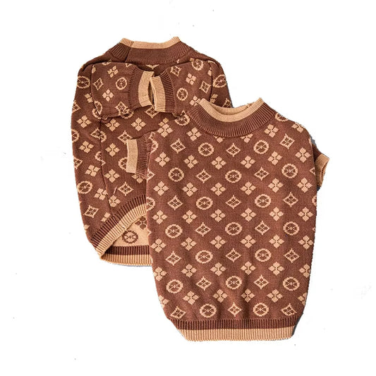 Ropa para perros de compañía, XS-2XL suave y grueso de 2 patas, ropa de invierno de lujo para perros, suéteres tejidos marrones de diseñador, jerséis, disfraz para perros