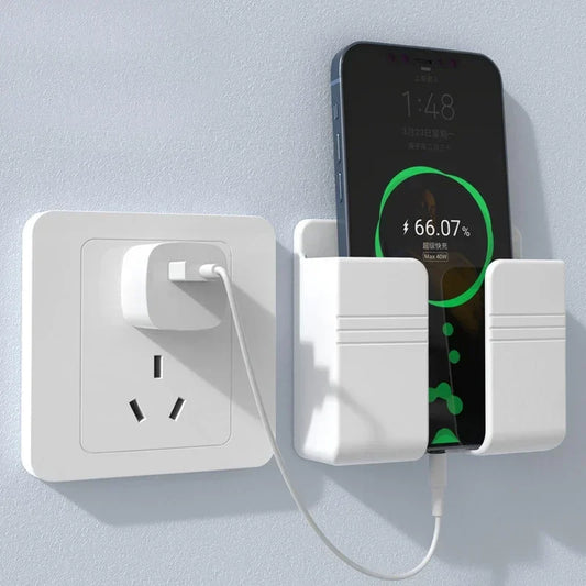 Soporte para teléfono de montaje en pared, soporte de carga para teléfonos móviles de pared sin perforaciones, caja de almacenamiento de Control remoto adhesivo perezoso
