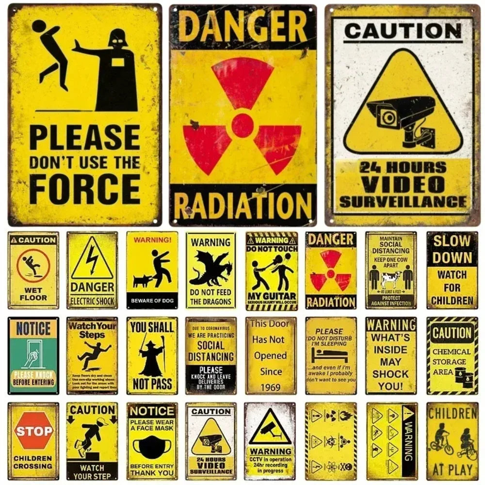 Letrero de metal con aviso de precaución retro inspirado en Tiki vintage, "Vídeo de advertencia para niños", para hombre, cueva, garaje y puerta, arte de pared