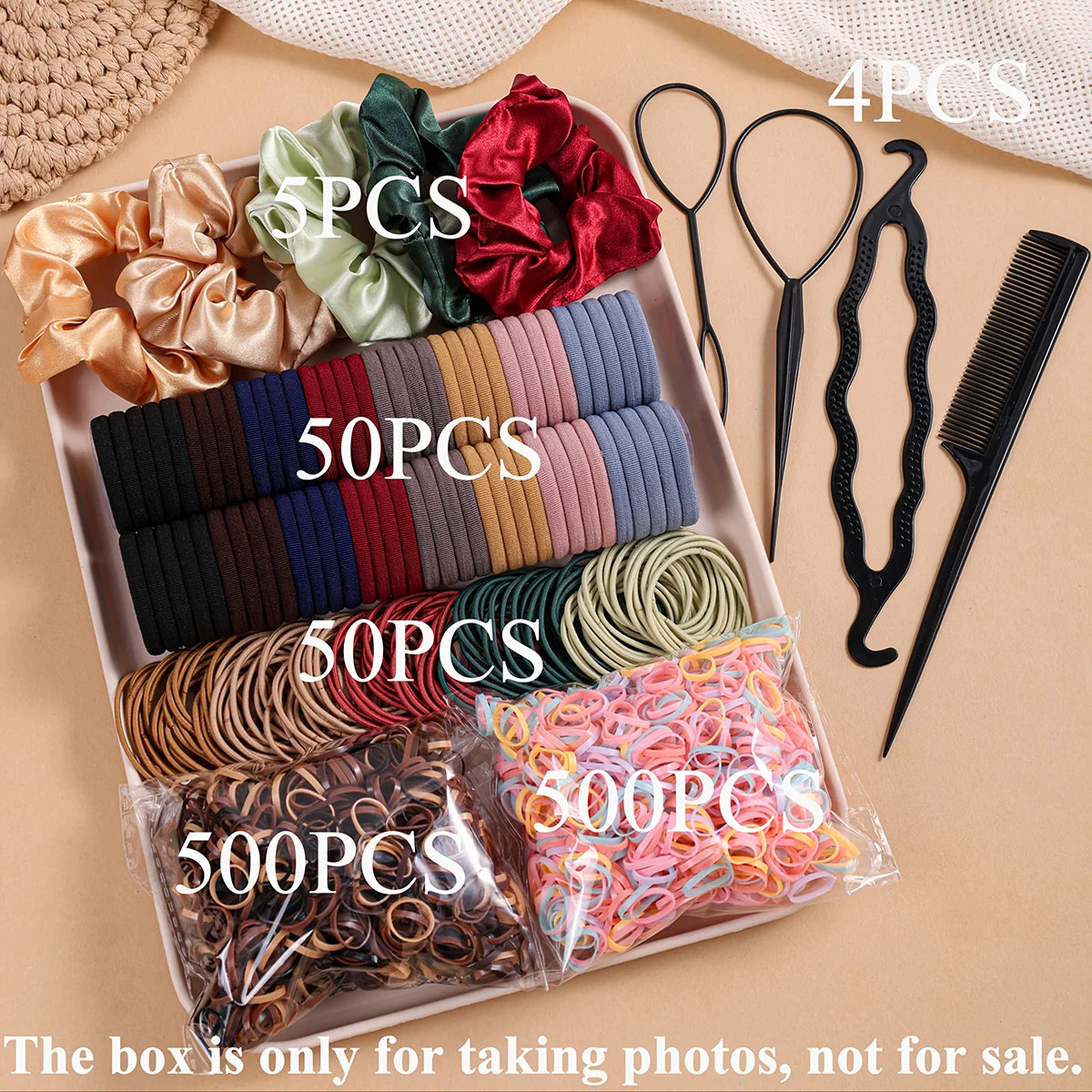 1109 Uds. Conjunto de accesorios para el cabello oscuro para mujer, coleteros elásticos sin costuras, bandas de goma pequeñas, lazos para el cabello a la moda, diademas