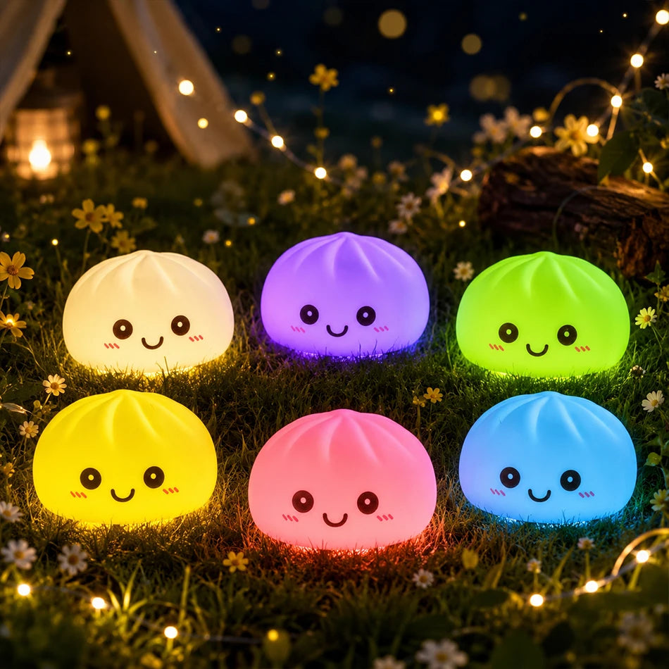 Nuevas luces nocturnas de dumplings 2027, adorno de escritorio de dumplings luminosos, linda caja de vaporera de dumplings luminosa, luces de dumplings kawaii, regalos