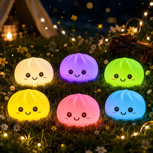 Nuevas luces nocturnas de dumplings 2027, adorno de escritorio de dumplings luminosos, linda caja de vaporera de dumplings luminosa, luces de dumplings kawaii, regalos