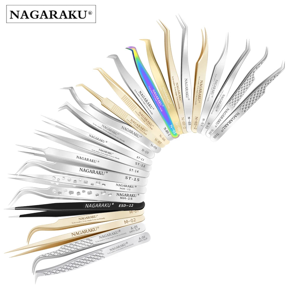 Pinzas para extensión de pestañas NAGARAKU, maquillaje de pestañas de acero inoxidable, Clip preciso 3D