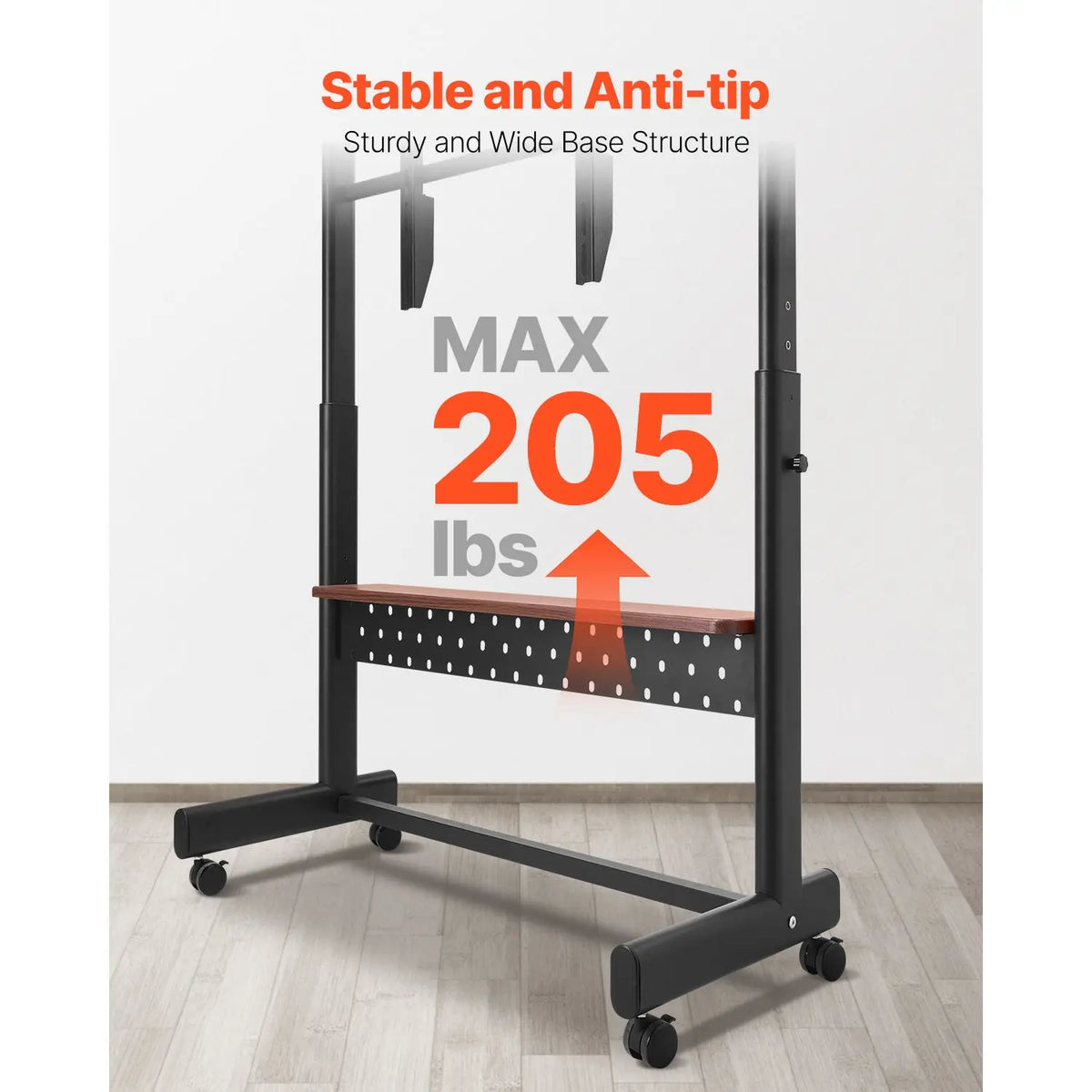 Mobile TV Cart Rolling TV Stand for 55-100 Inch Screens Height Adjustable Portable Monitor Stand Tray Wheel-Based Capacity 205 L