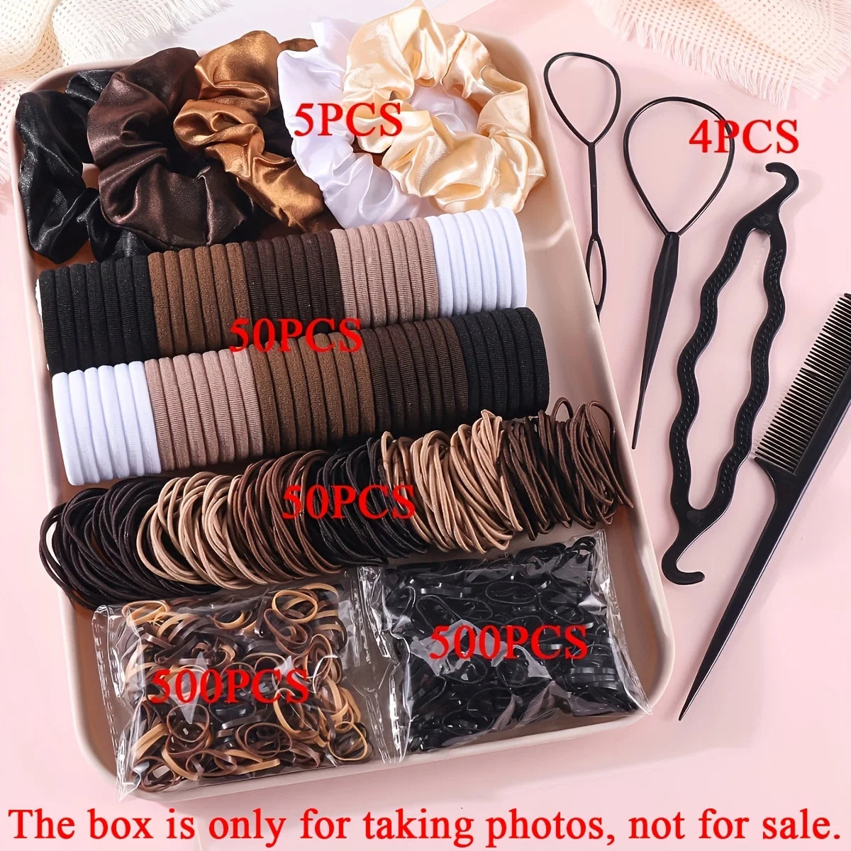 1109 Uds. Conjunto de accesorios para el cabello oscuro para mujer, coleteros elásticos sin costuras, bandas de goma pequeñas, lazos para el cabello a la moda, diademas