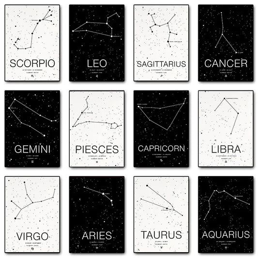 Zodiac Minimalist Aries Cancer Libra Aquarius Sign Black White Poster Print Wall Art Pictures Canvas Painting Room Home Decor
