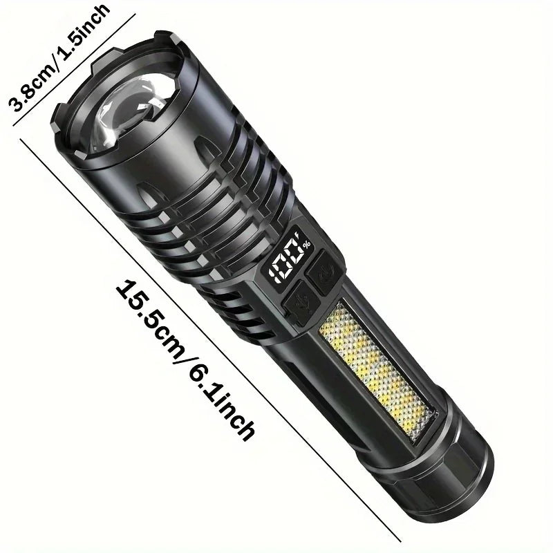 Linternas LED de alta potencia con pantalla de visualización, linterna táctica con Zoom, lámpara recargable portátil con linterna de luz lateral de emergencia