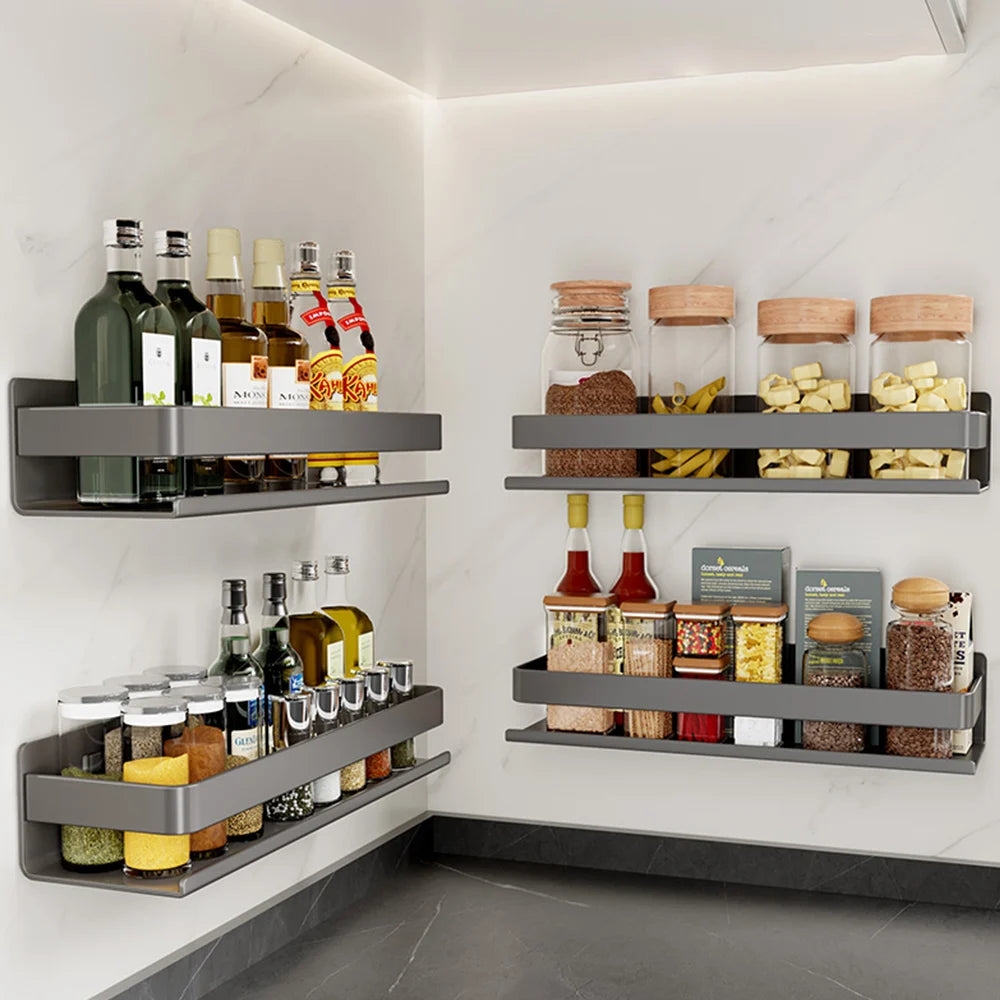 Estante de especias montado en la pared, estante multifuncional para artículos, ganchos para herramientas de cocina, estante de almacenamiento de condimentos de cocina
