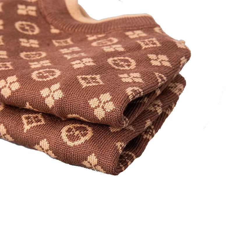 Ropa para perros de compañía, XS-2XL suave y grueso de 2 patas, ropa de invierno de lujo para perros, suéteres tejidos marrones de diseñador, jerséis, disfraz para perros