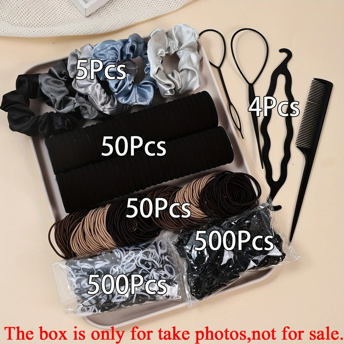 1109 Uds. Conjunto de accesorios para el cabello oscuro para mujer, coleteros elásticos sin costuras, bandas de goma pequeñas, lazos para el cabello a la moda, diademas