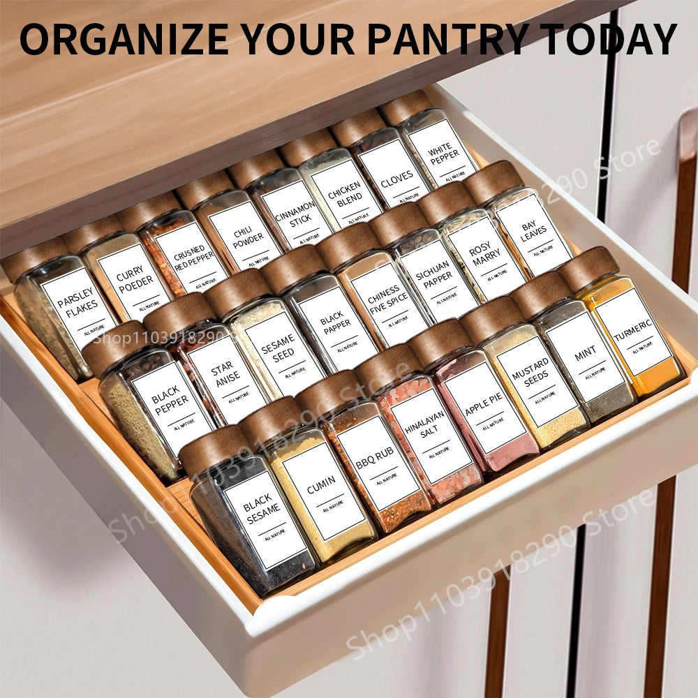 13 Uds. Frascos de especias de vidrio con tapas de bambú, tarros de vidrio de 4oz, juego de tarros de especias, tarros de condimentos, organizador, botellas de almacenamiento para estante de especias