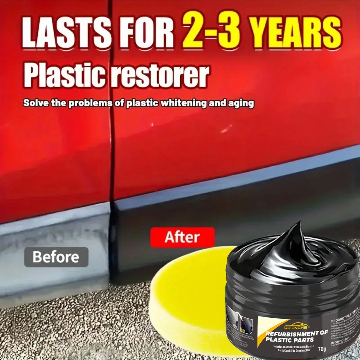 Agente Reparador de Plásticos para Automóviles - Cera para Pulir Plásticos Interiores y Exteriores, Crema Reparadora de Arañazos y Antienvejecimiento, Apta para Neumáticos