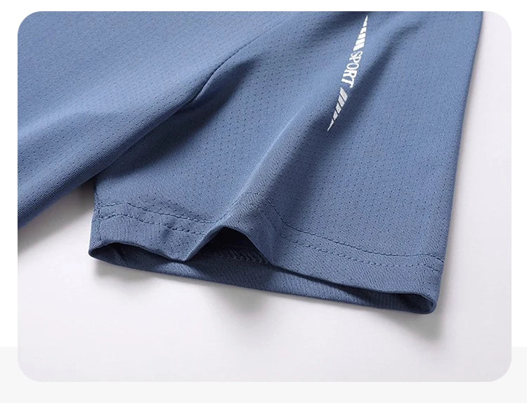 Camisetas para correr de seda de hielo para hombre, Top holgado de manga corta con estampado, ropa deportiva para gimnasio y baloncesto, camiseta de secado rápido para entrenamiento físico