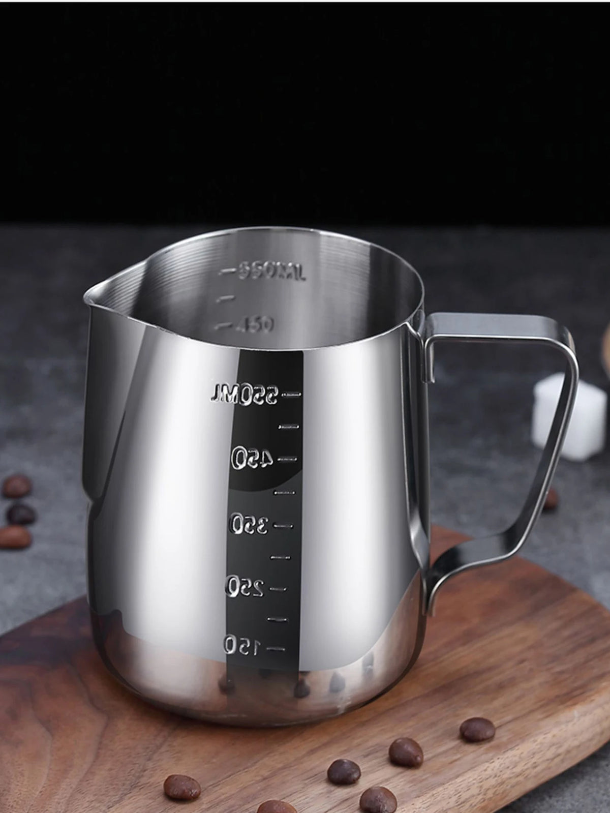 Jarra de acero inoxidable para espumar leche, espumador plateado, recipiente para café latte, jarra de metal, taza de barista