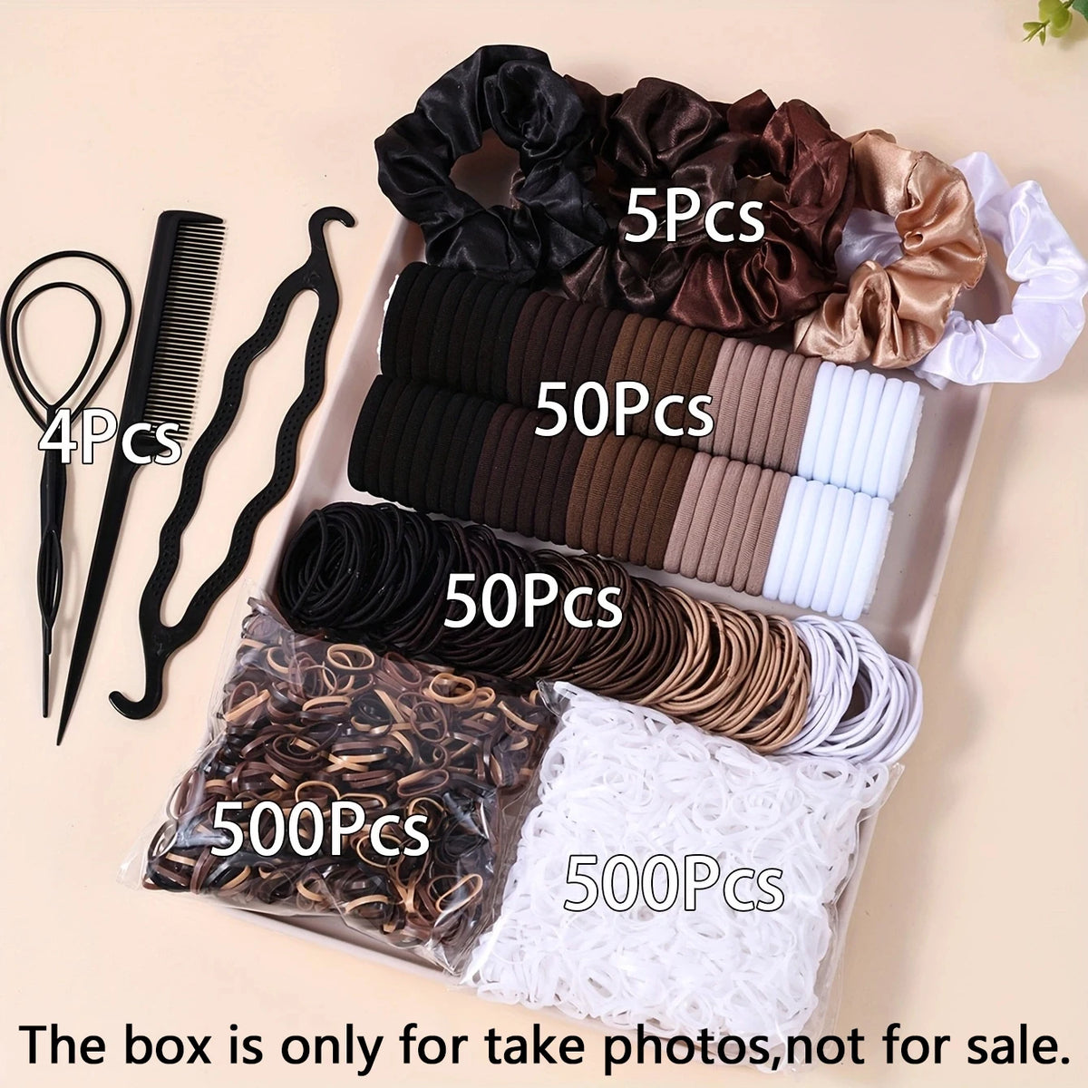 1109 Uds. Conjunto de accesorios para el cabello oscuro para mujer, coleteros elásticos sin costuras, bandas de goma pequeñas, lazos para el cabello a la moda, diademas