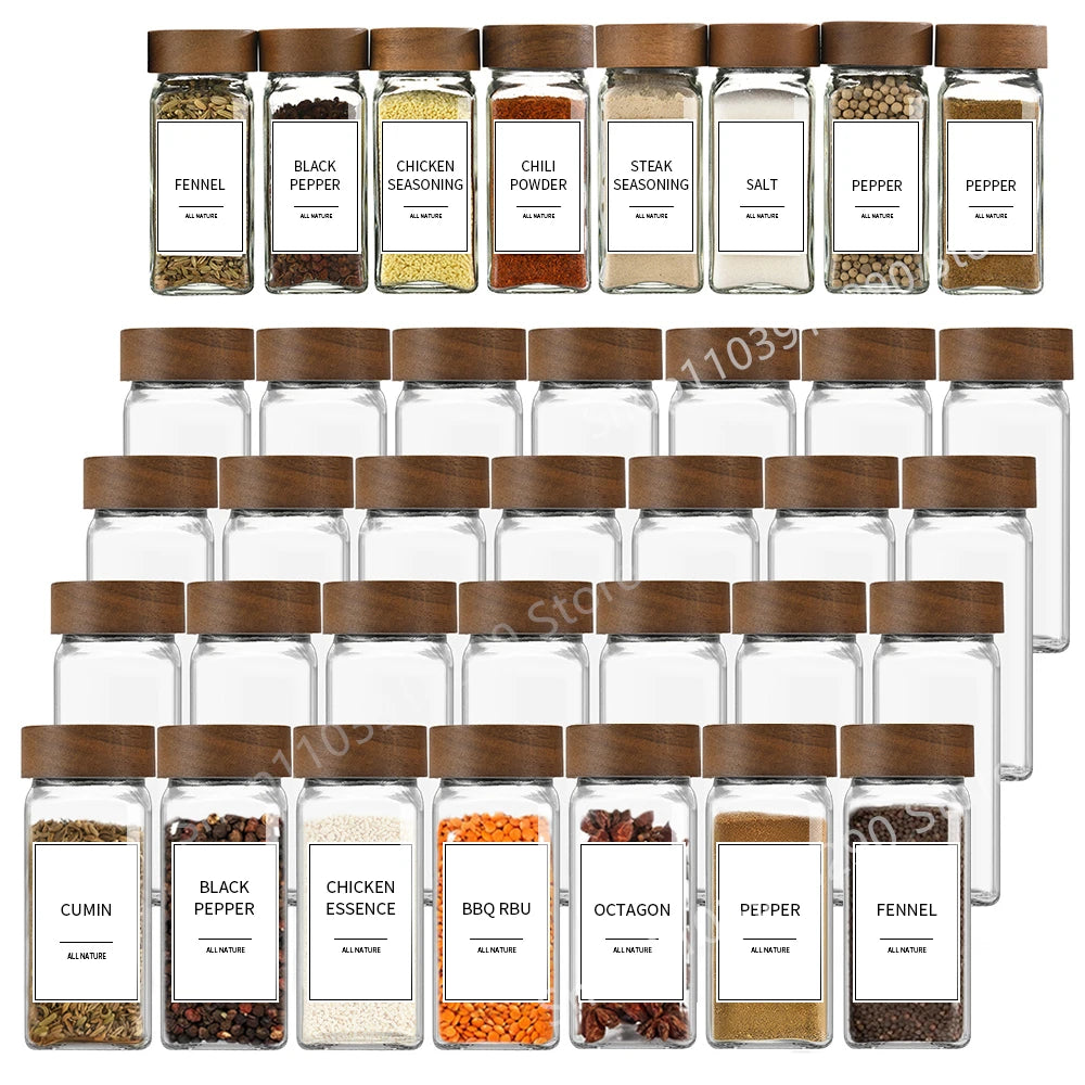 13 Uds. Frascos de especias de vidrio con tapas de bambú, tarros de vidrio de 4oz, juego de tarros de especias, tarros de condimentos, organizador, botellas de almacenamiento para estante de especias