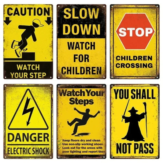 Letrero de metal con aviso de precaución retro inspirado en Tiki vintage, "Vídeo de advertencia para niños", para hombre, cueva, garaje y puerta, arte de pared