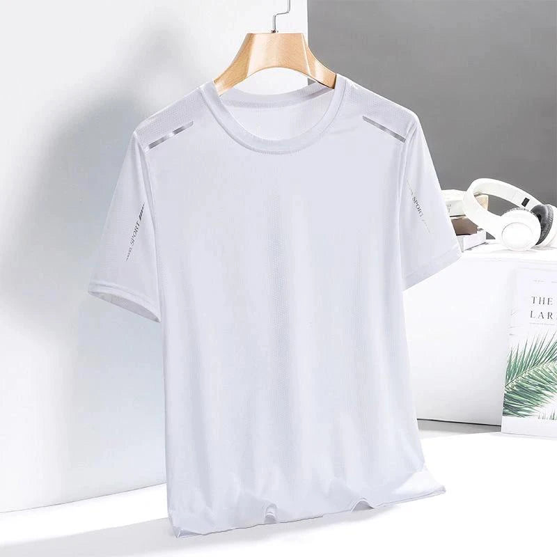 Camisetas para correr de seda de hielo para hombre, Top holgado de manga corta con estampado, ropa deportiva para gimnasio y baloncesto, camiseta de secado rápido para entrenamiento físico