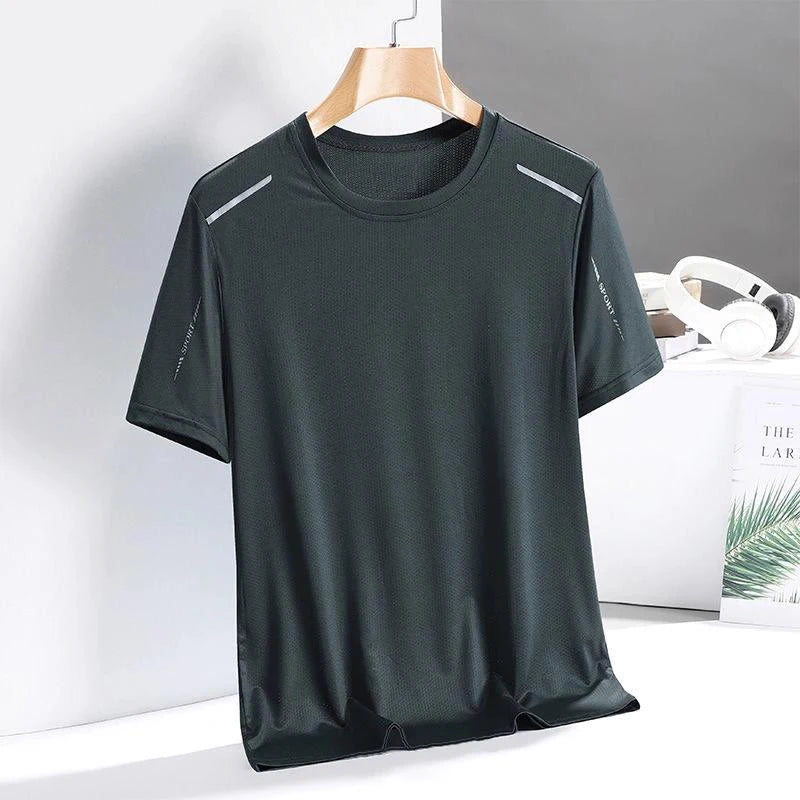 Camisetas para correr de seda de hielo para hombre, Top holgado de manga corta con estampado, ropa deportiva para gimnasio y baloncesto, camiseta de secado rápido para entrenamiento físico