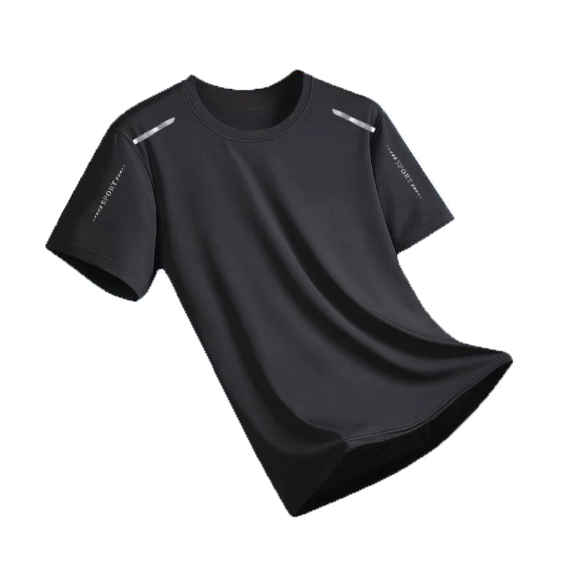 Camisetas para correr de seda de hielo para hombre, Top holgado de manga corta con estampado, ropa deportiva para gimnasio y baloncesto, camiseta de secado rápido para entrenamiento físico