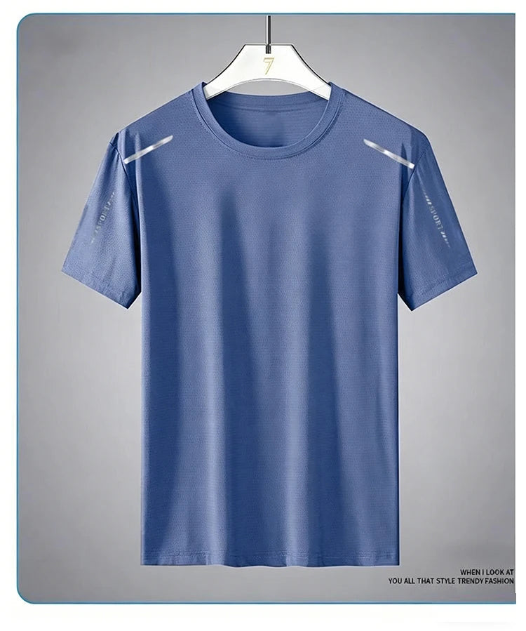 Camisetas para correr de seda de hielo para hombre, Top holgado de manga corta con estampado, ropa deportiva para gimnasio y baloncesto, camiseta de secado rápido para entrenamiento físico