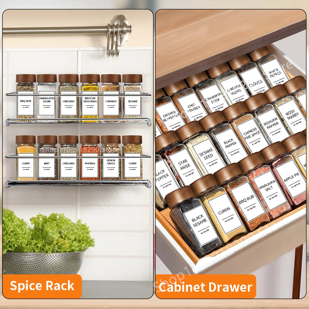 13 Uds. Frascos de especias de vidrio con tapas de bambú, tarros de vidrio de 4oz, juego de tarros de especias, tarros de condimentos, organizador, botellas de almacenamiento para estante de especias