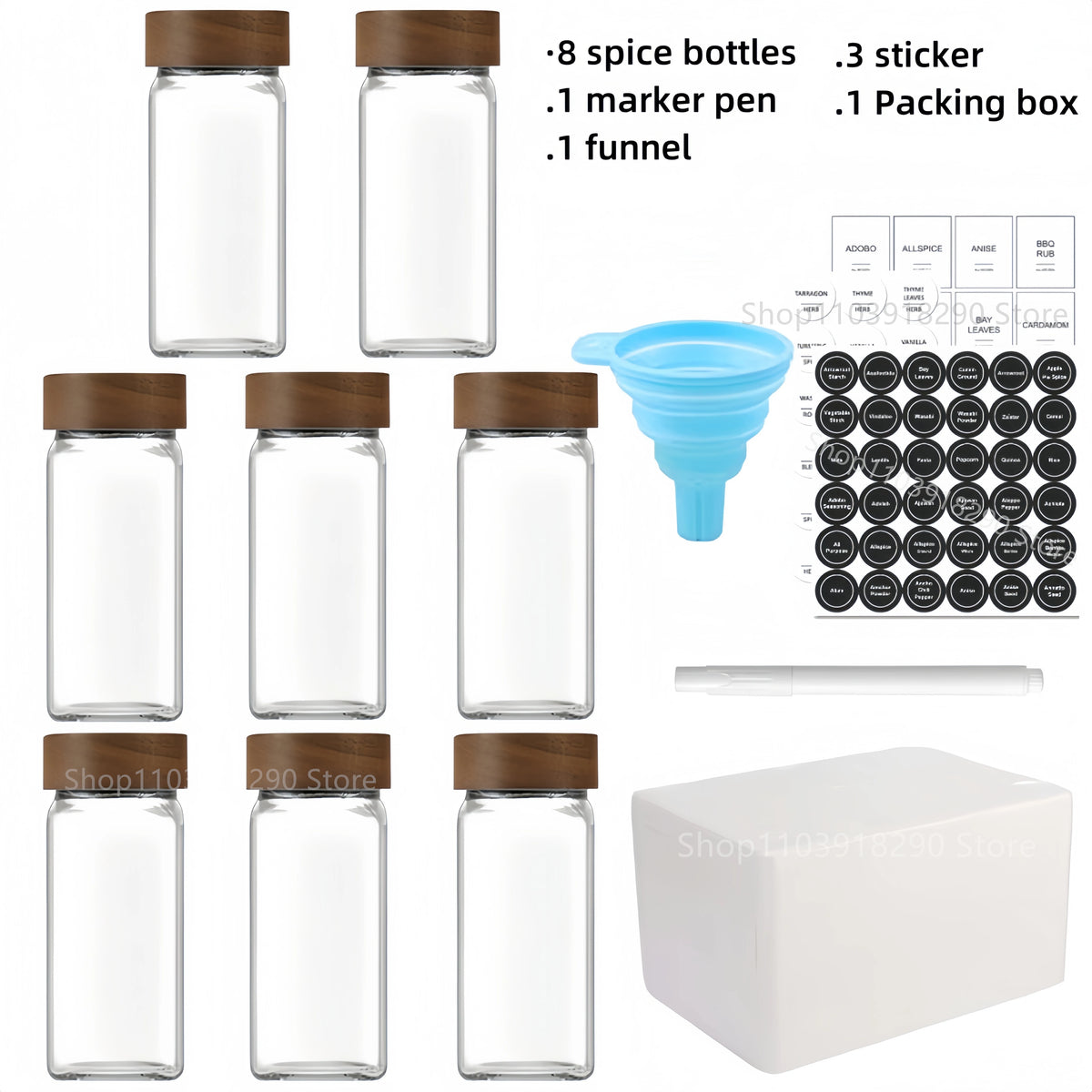 13 Uds. Frascos de especias de vidrio con tapas de bambú, tarros de vidrio de 4oz, juego de tarros de especias, tarros de condimentos, organizador, botellas de almacenamiento para estante de especias