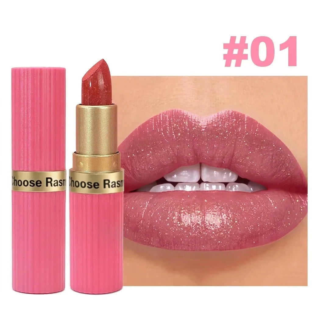 Lápiz labial de terciopelo con purpurina rosa nacarado, metálico, resistente al agua, de larga duración, mate, brillo, diamante, maquillaje cosmético para mujer