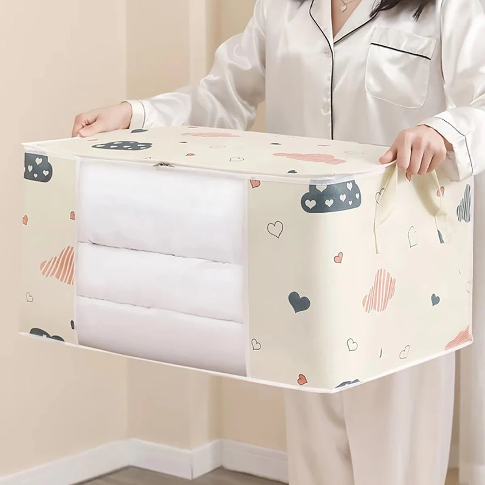 Bolsa de almacenamiento de ropa de gran capacidad, organizador con asa reforzada, adecuado para mantas, ropa de cama, plegable con cremallera resistente