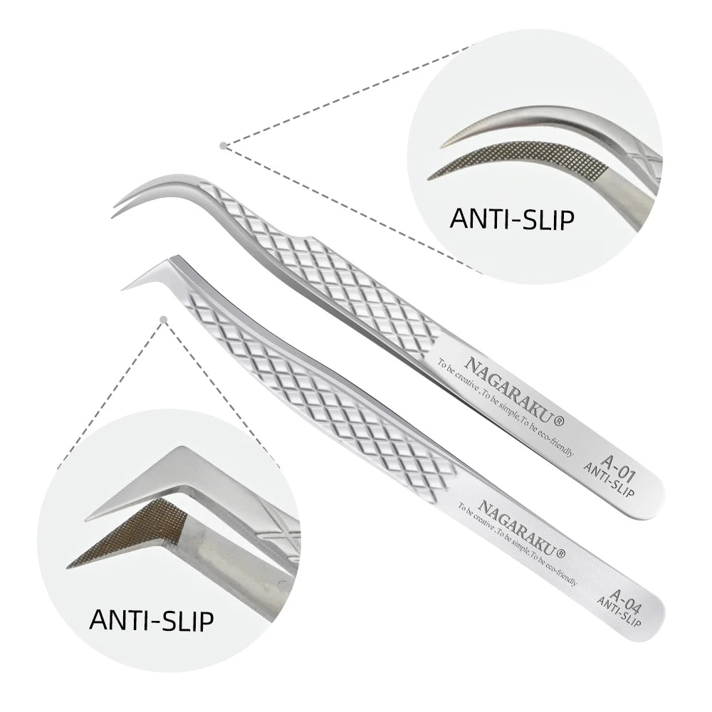 Pinzas para extensión de pestañas NAGARAKU, maquillaje de pestañas de acero inoxidable, Clip preciso 3D